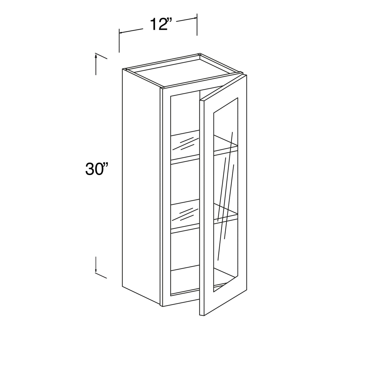 Glass Wall Cabinet with 1 Door 12"W x 30"H