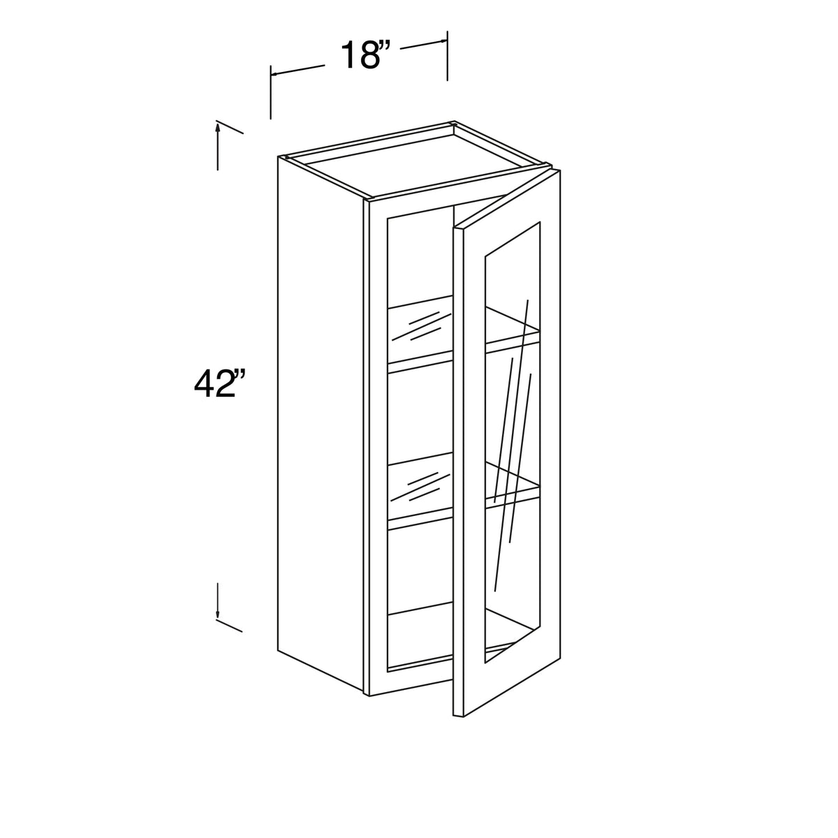 Glass Wall Cabinet with 1 Door 18"W x 42"H