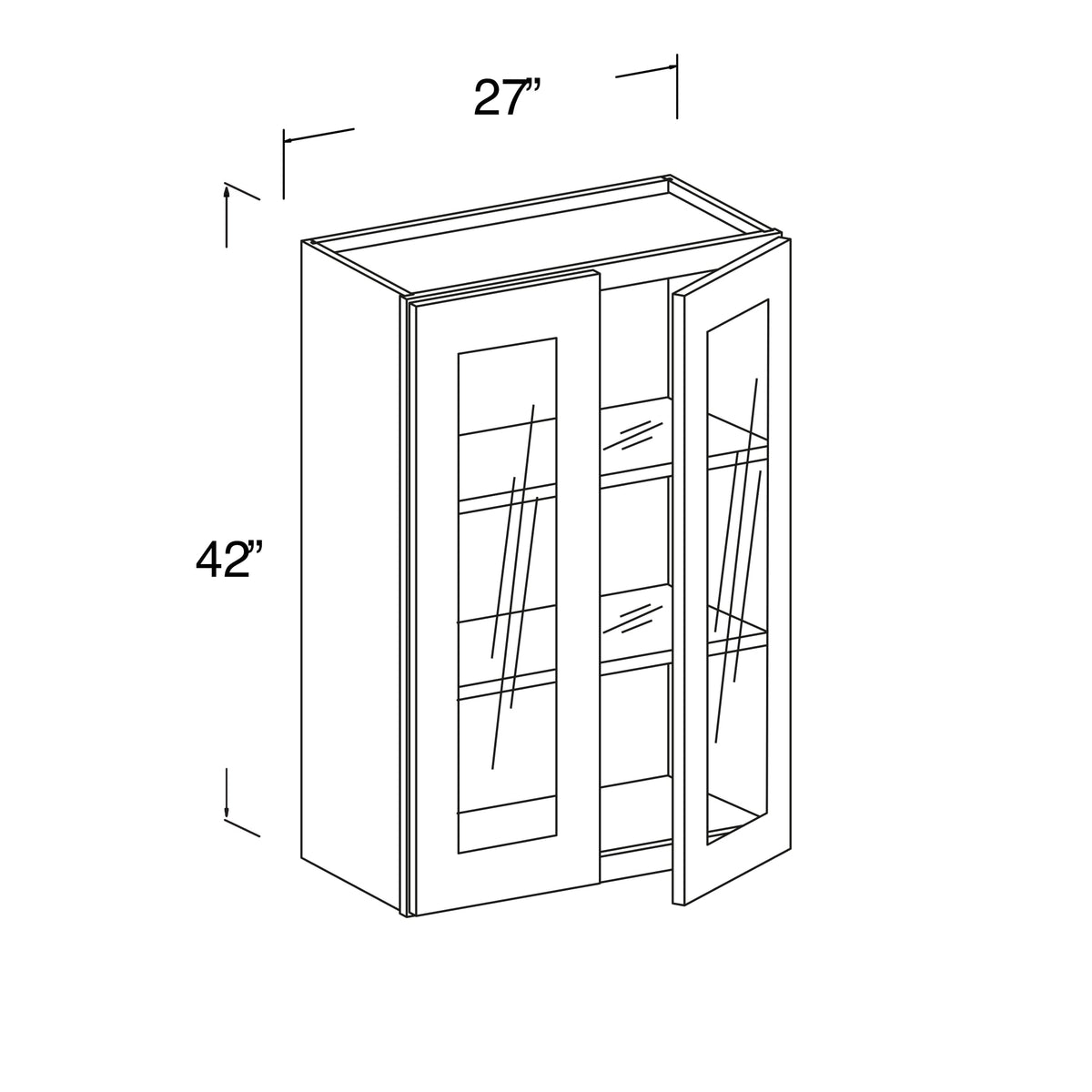 Glass Wall Cabinet with 2 Doors 27"W x 42"H