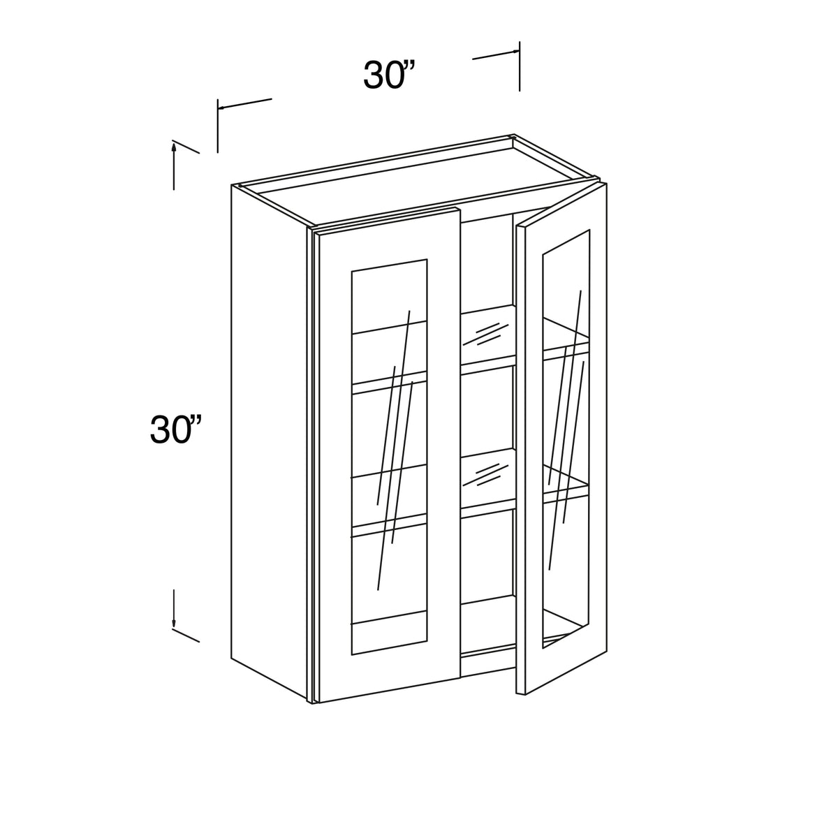 Glass Wall Cabinet with 2 Doors 30"W x 30"H