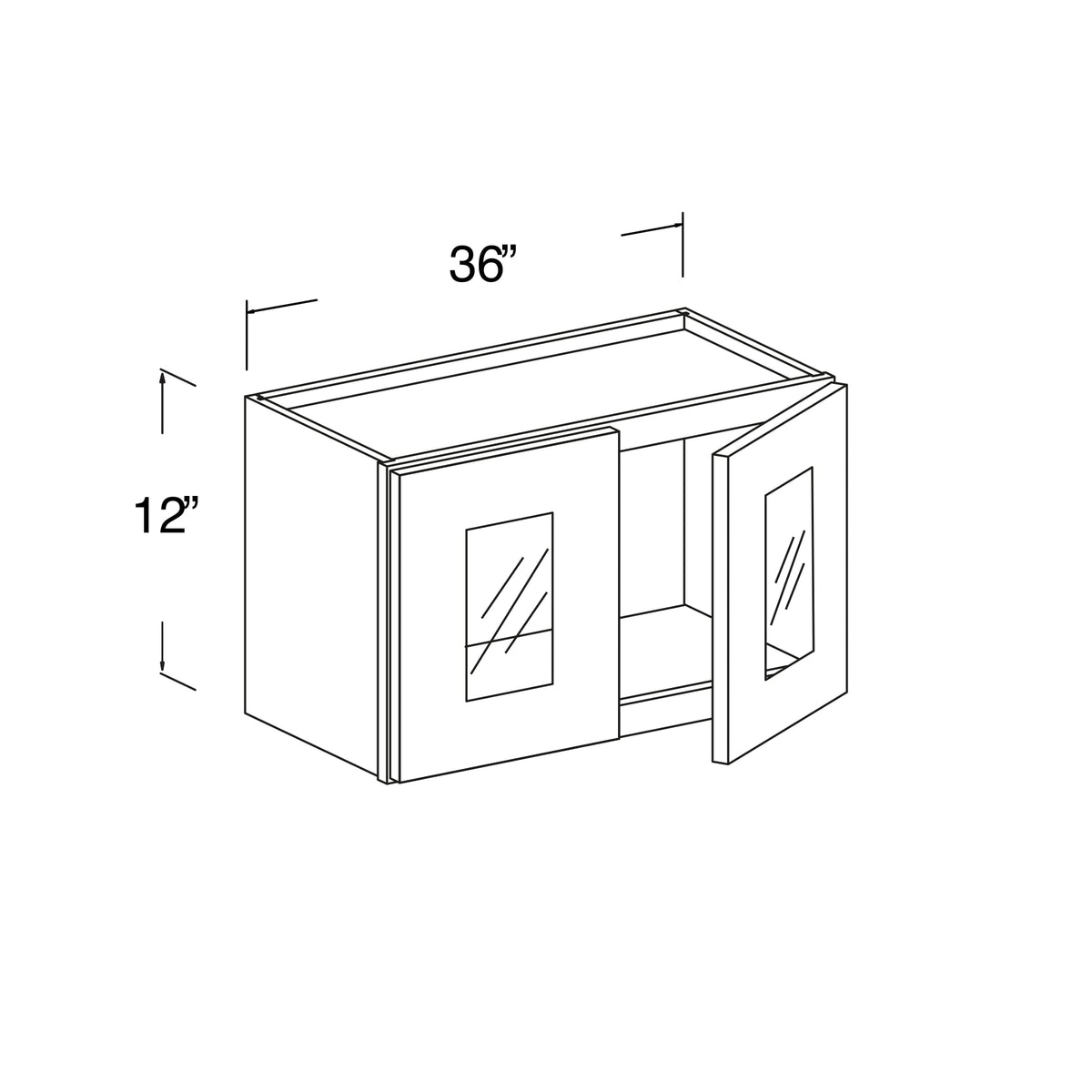 Glass Wall Cabinet with 2 Doors 36"W x 12"H