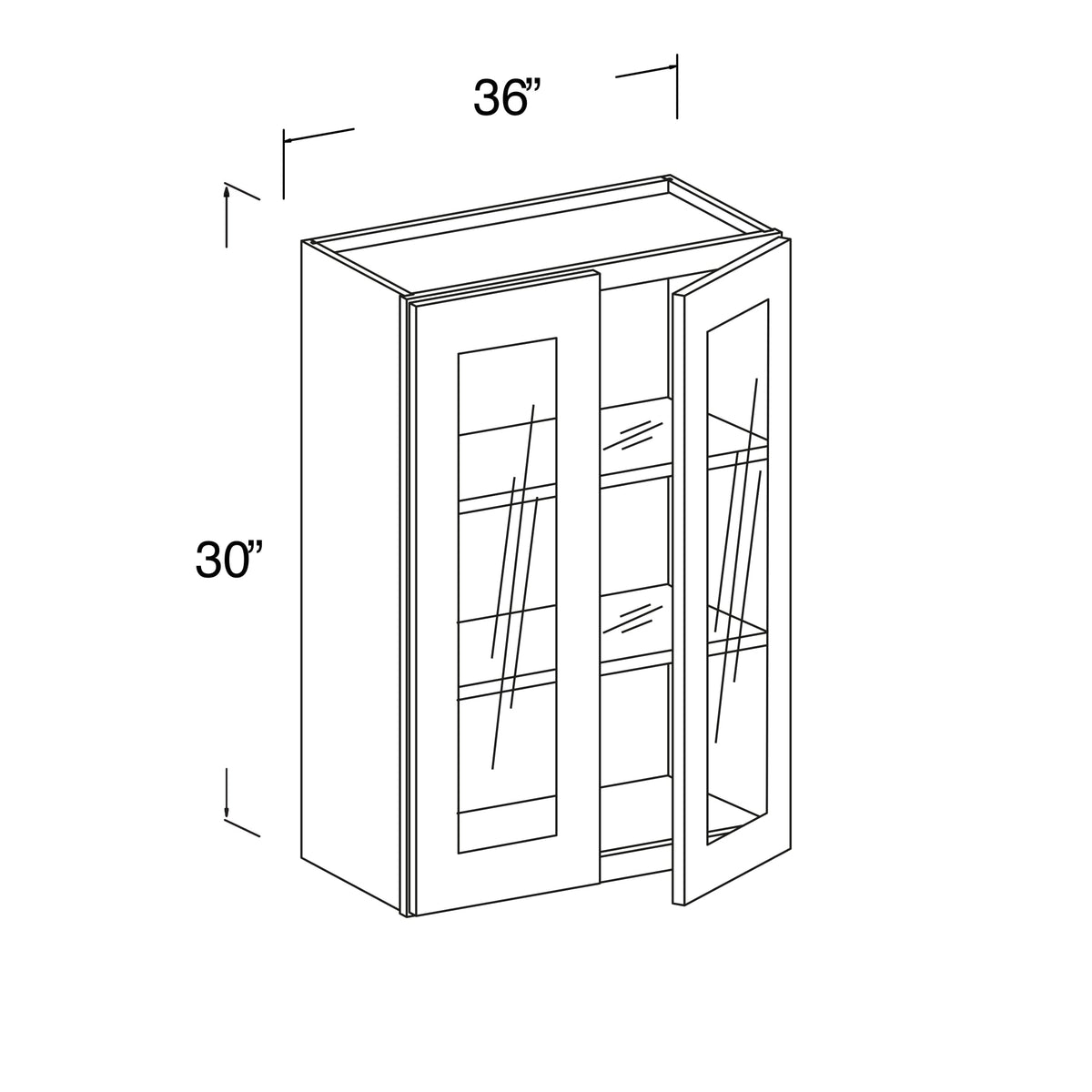 Glass Wall Cabinet with 2 Doors 36"W x 30"H