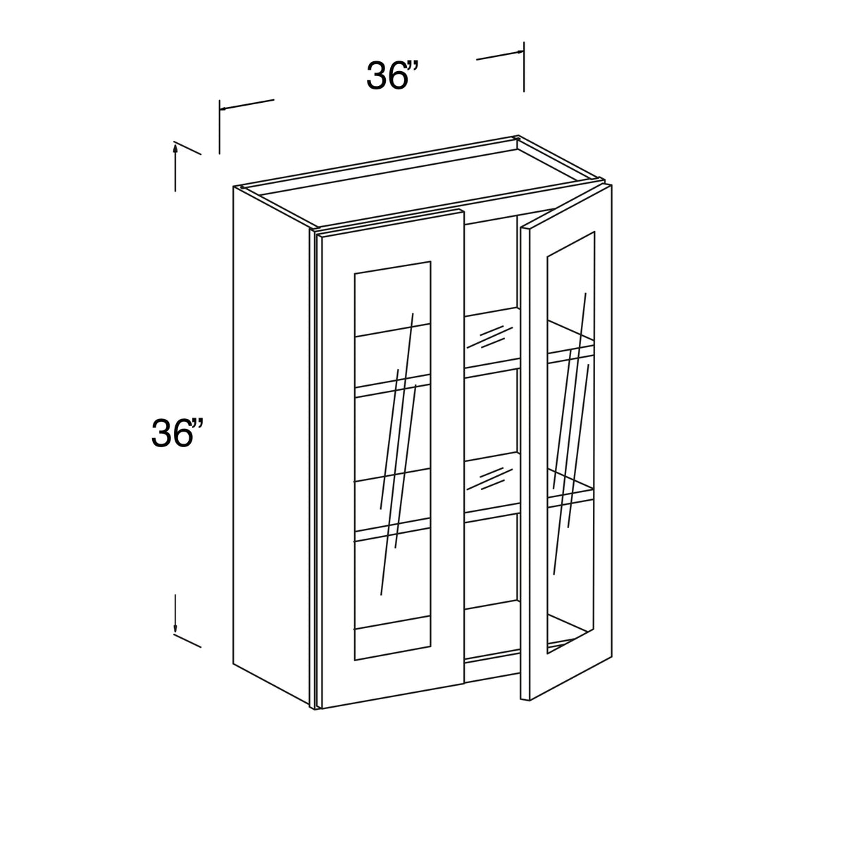 Glass Wall Cabinet with 2 Doors 36"W x 36"H