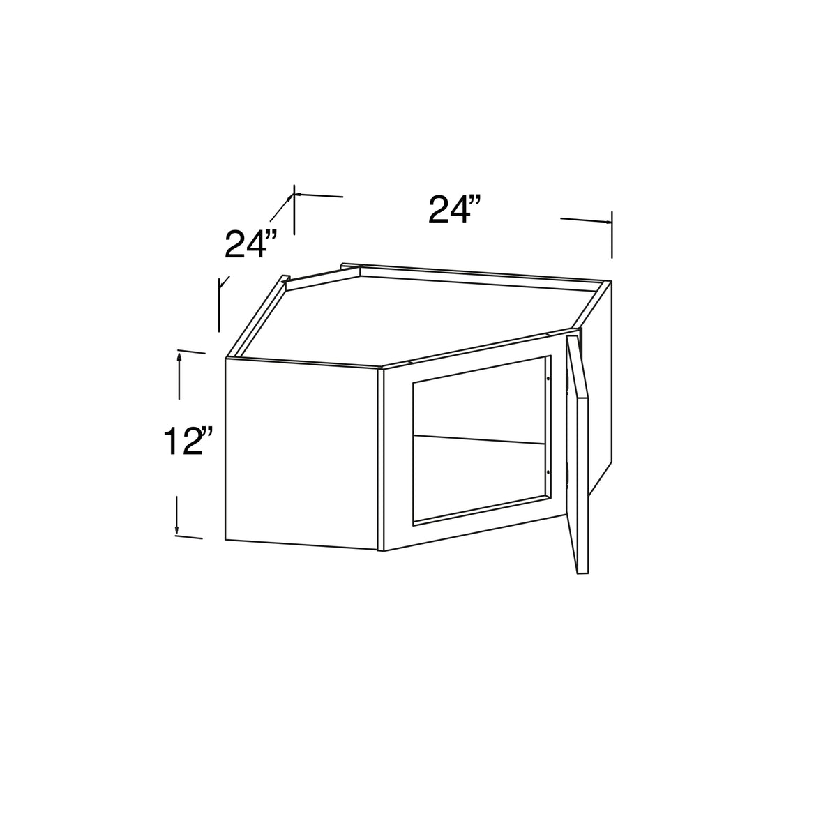Glass Diagonal Corner Wall Cabinet with 1 Door 24"W x 12"H