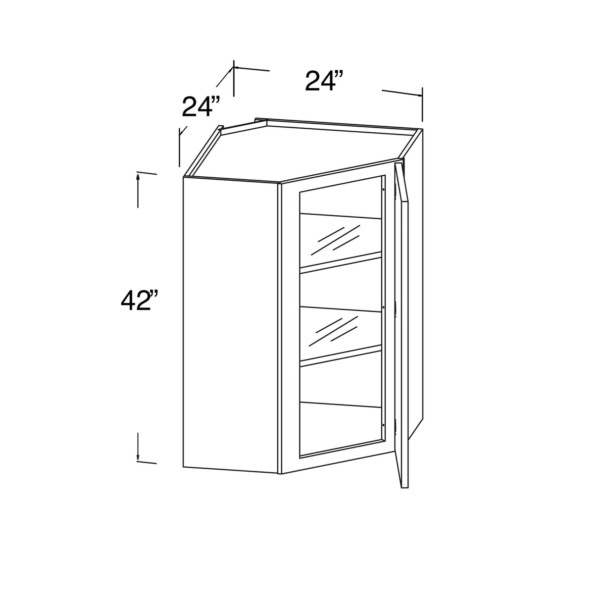 Glass Diagonal Corner Wall Cabinet with 1 Door 24"W x 42"H