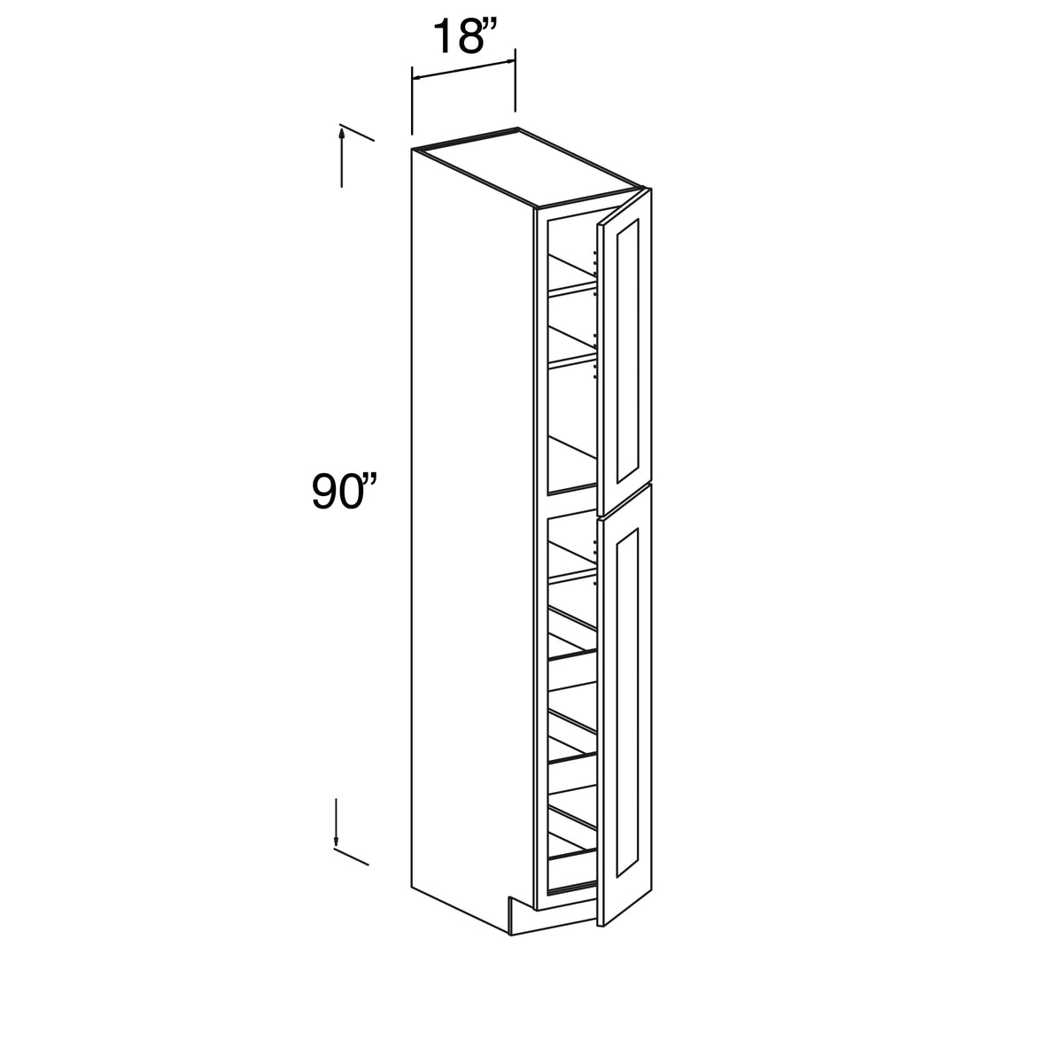 Pantry Cabinet with 2 Doors 18"W x 90"H