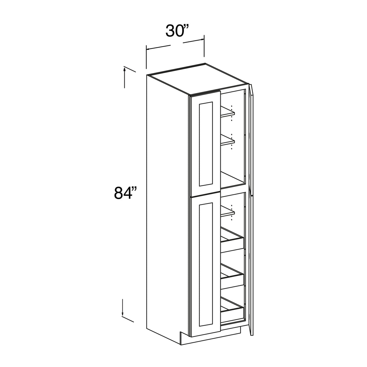 Pantry Cabinet with 4 Doors 30"W x 84"H